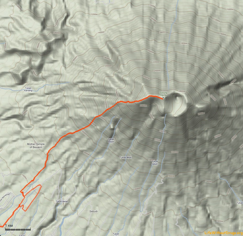 Карта маршрута восхождения на Агунг