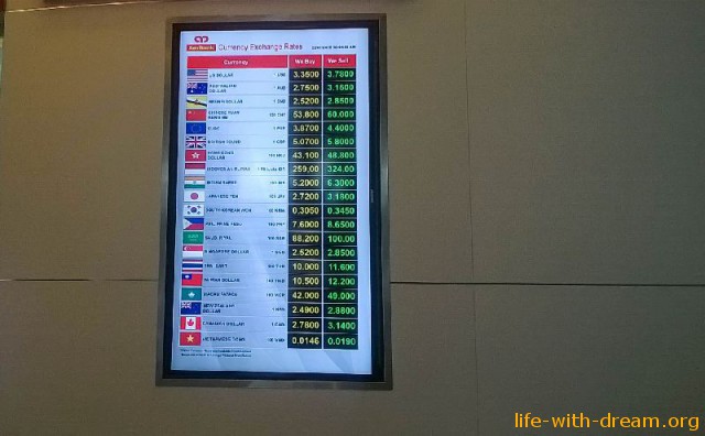 Курс обмена валюты в аэропорту Куала-Лумпур